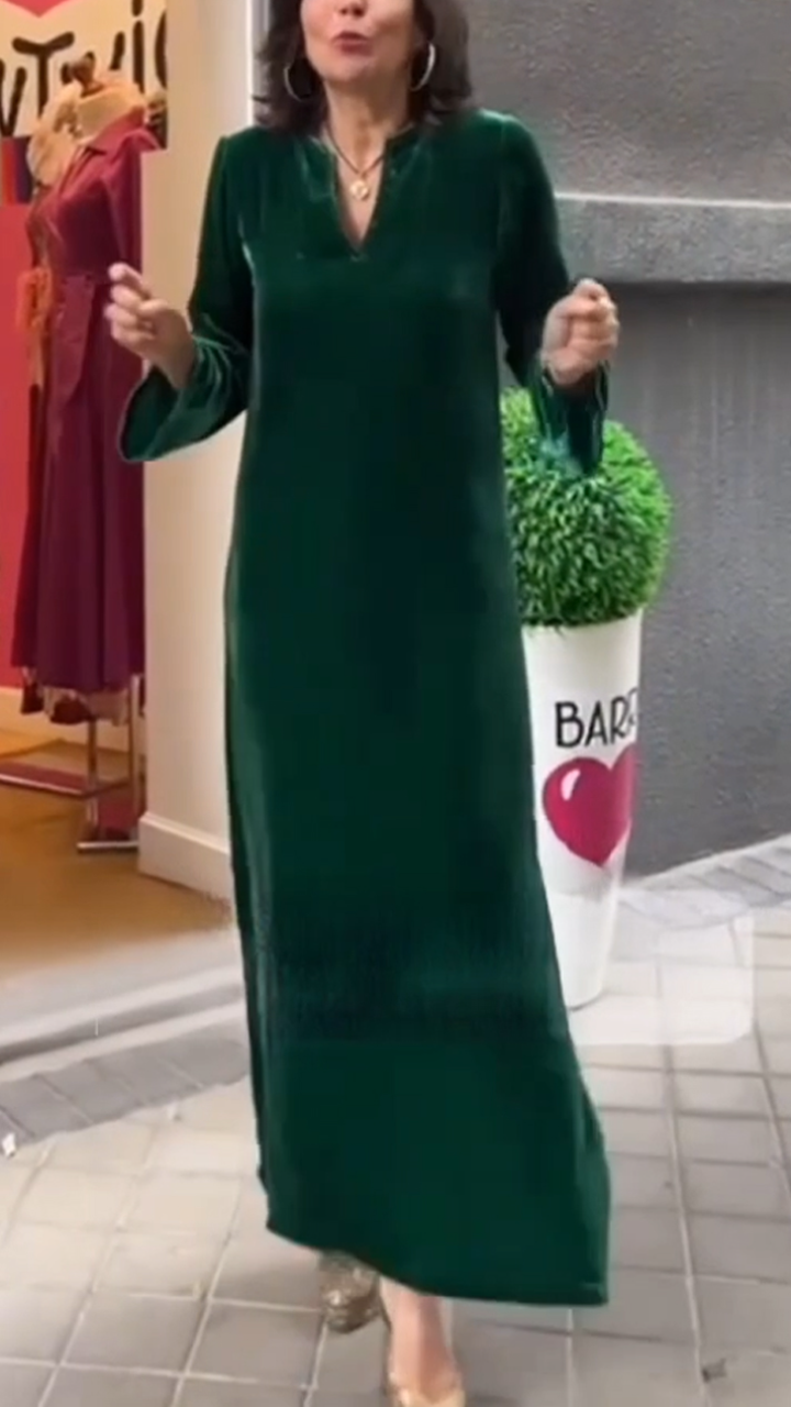 Women Round Neck Solid Color Velvet Elegant Casual Dress