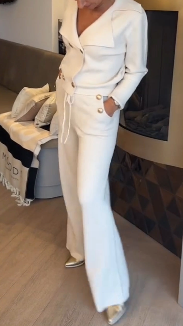 Women Lapel Double-breasted Top + Pants Temperament Casual Suit