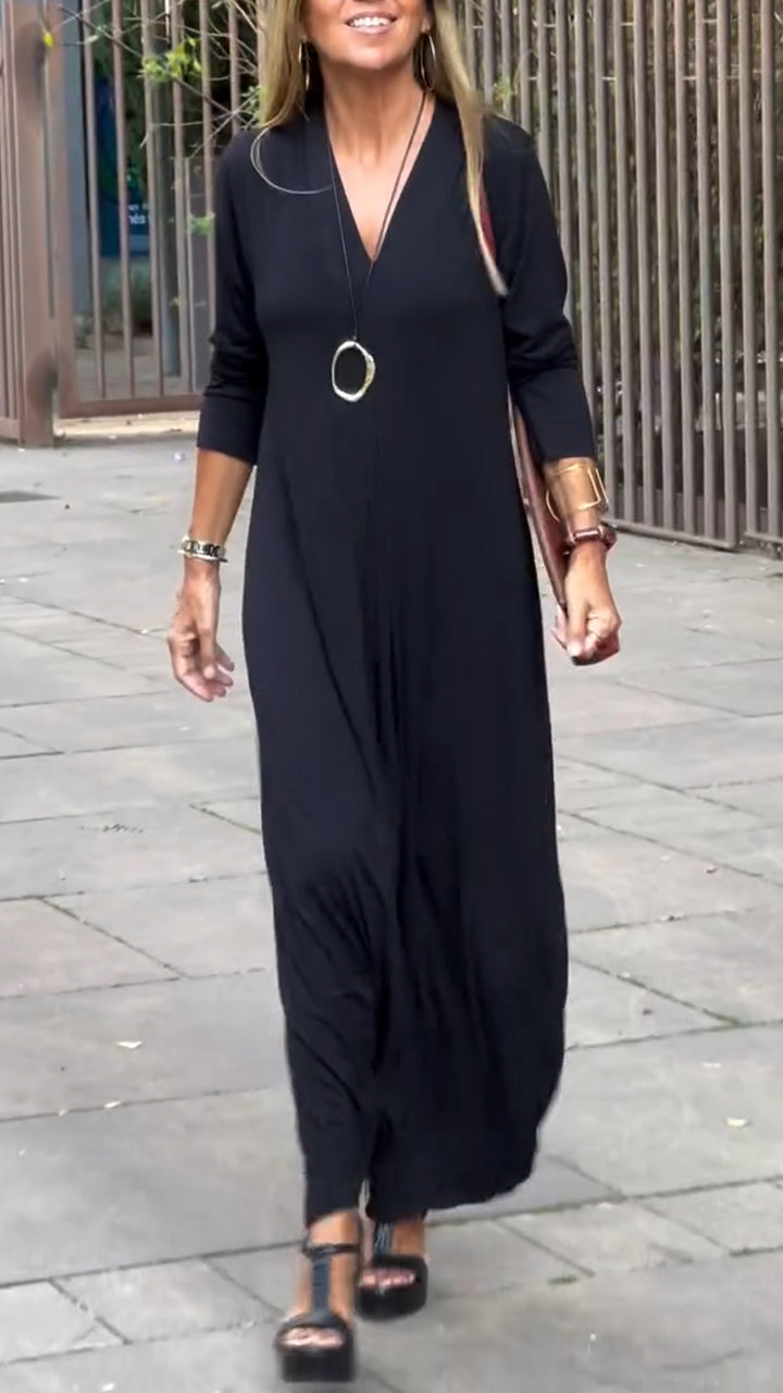 Women V-neck Loose Casual Dress