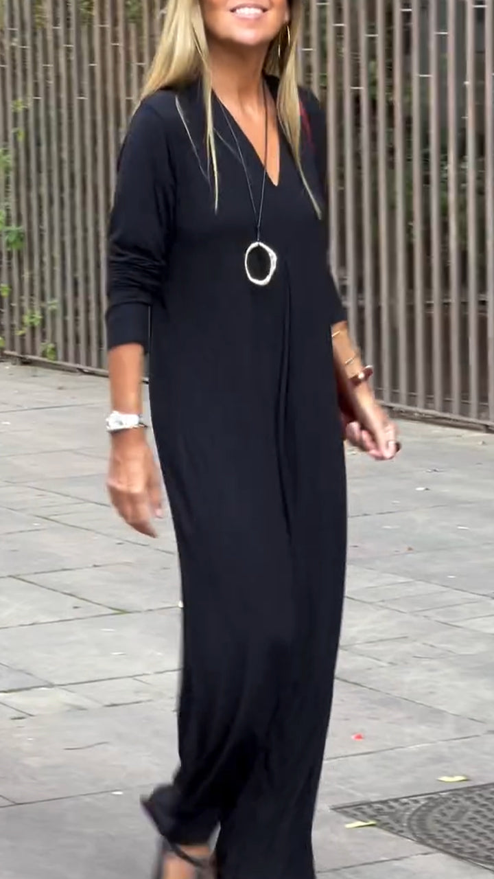 Women V-neck Loose Casual Dress