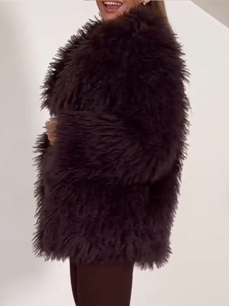 Women Plush Solid Color Temperament Casual Coat