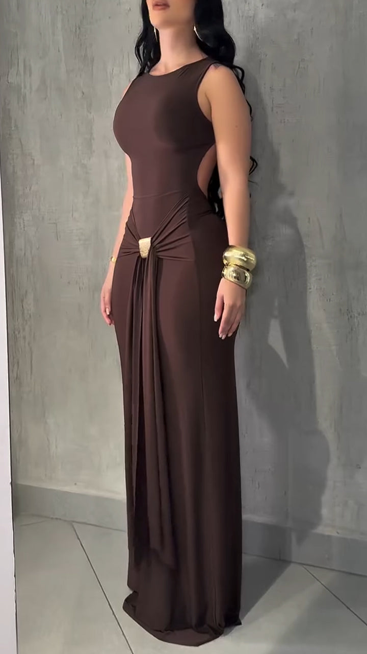 Women Round Neck Hollow Back Slim and Elegant Temperament Dress