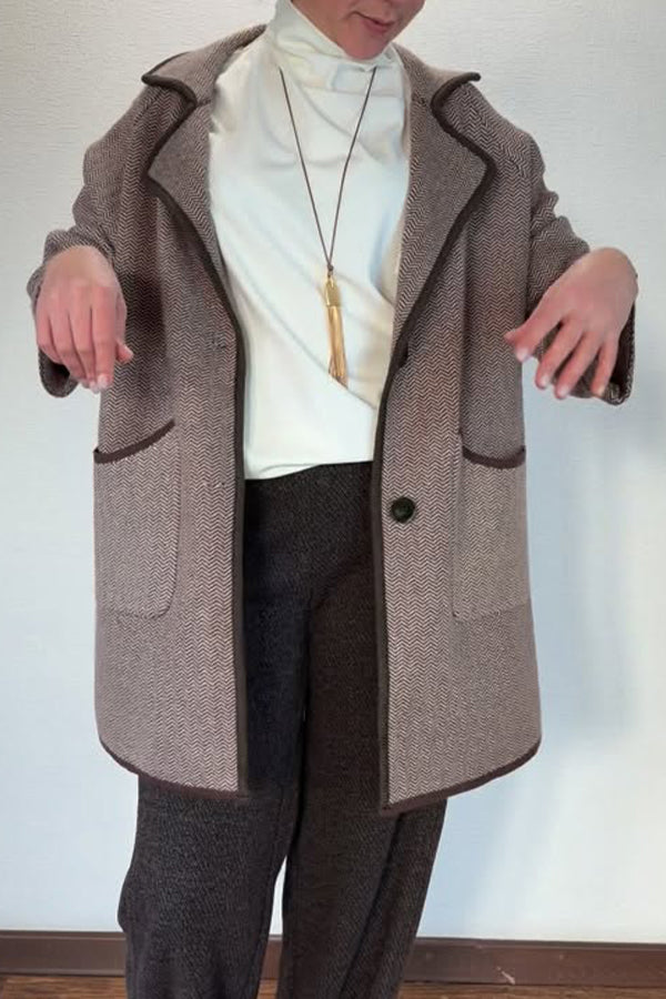 Women Casual Simple Contrast Edge Large Pocket Coat