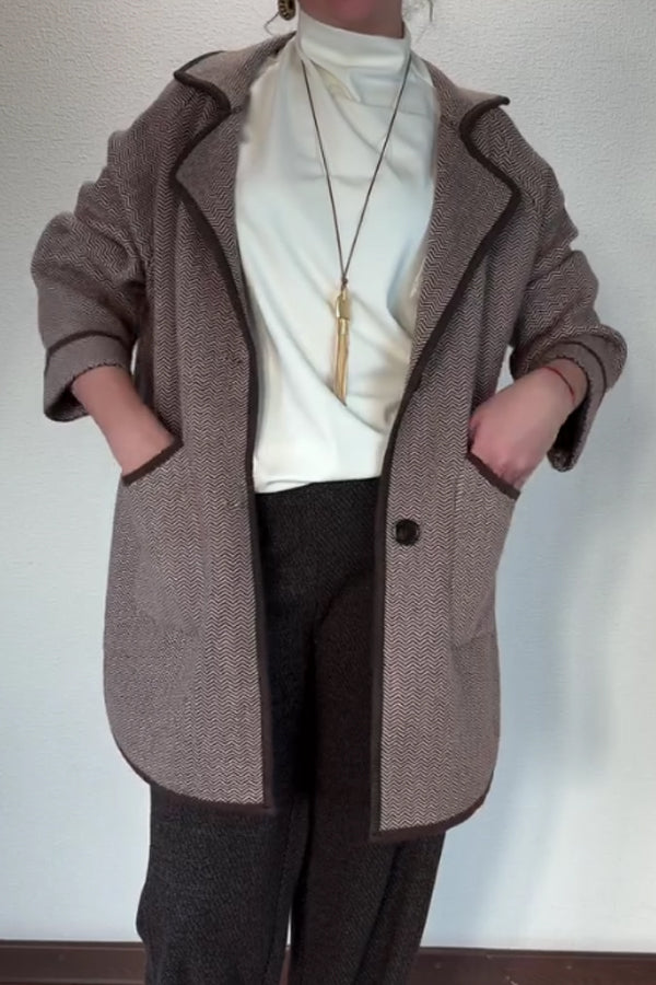 Women Casual Simple Contrast Edge Large Pocket Coat