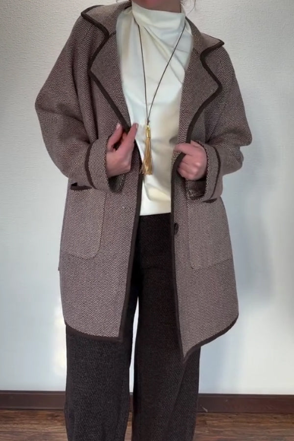 Women Casual Simple Contrast Edge Large Pocket Coat