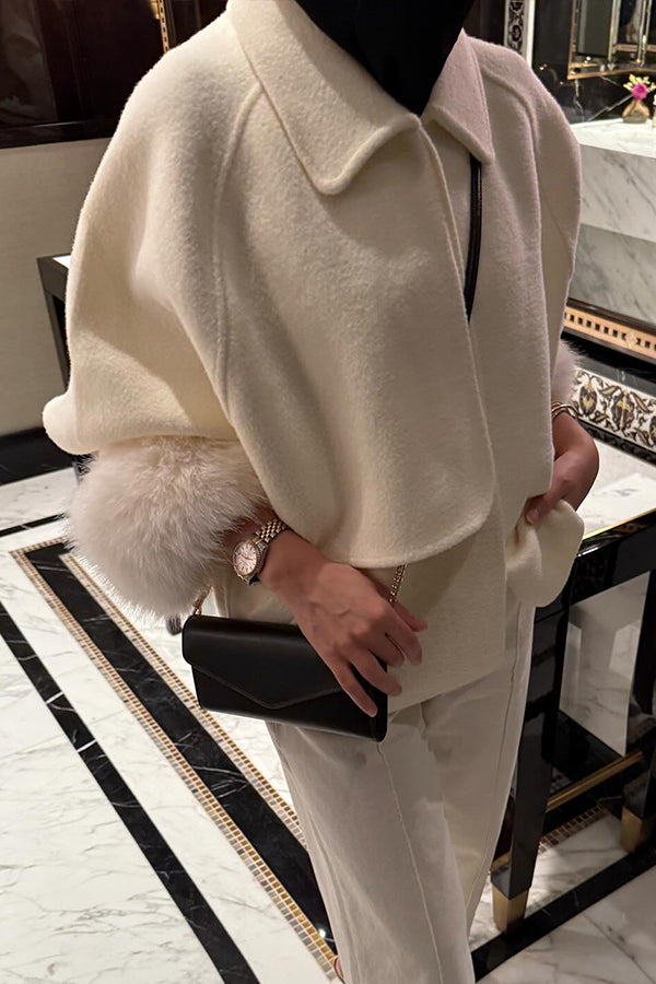 Women Elegant Lapel Irregular Plush Cuffs Coat