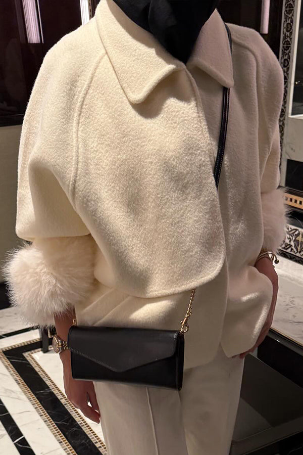 Women Elegant Lapel Irregular Plush Cuffs Coat