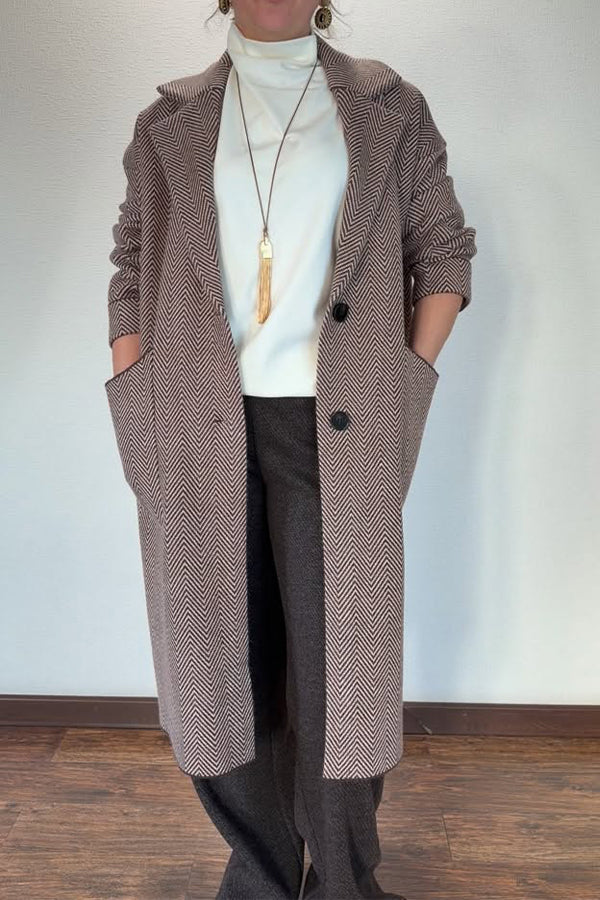 Women Classic Elegant Geometric Texture Stretch Large Pocket Long Blazer Coat