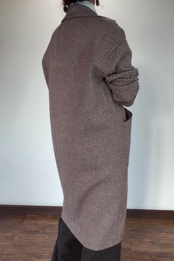 Women Classic Elegant Geometric Texture Stretch Large Pocket Long Blazer Coat