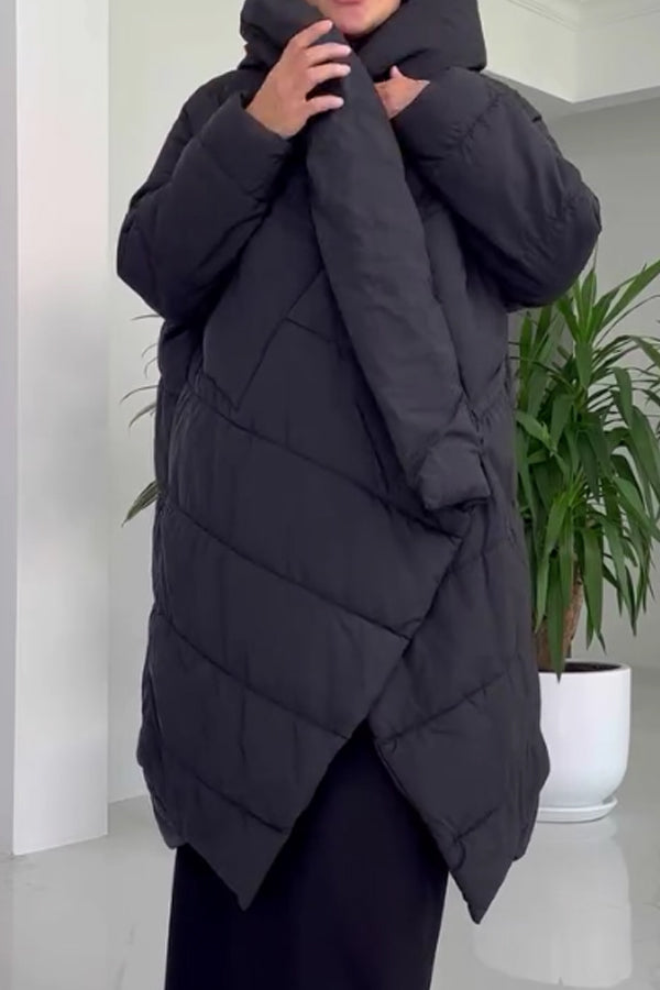 Women Casual Warm Irregular Crossover Hooded Long Coat