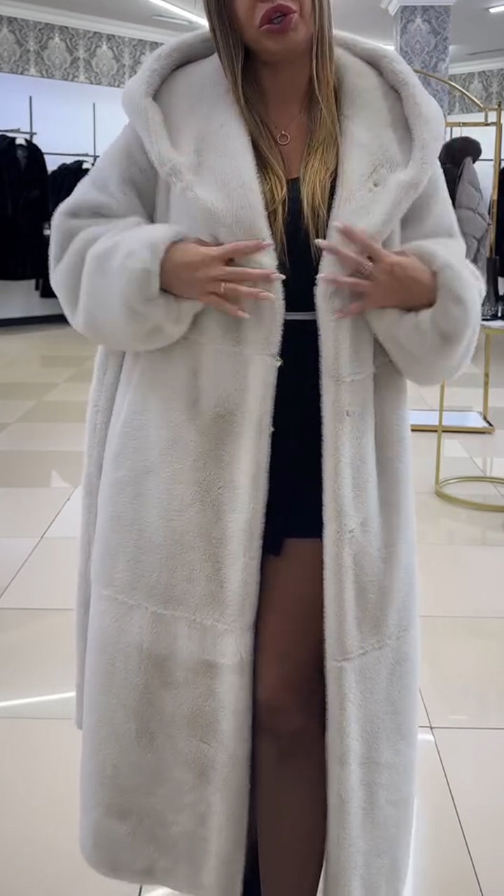 Women Solid Color Hooded Casual Plush Coat