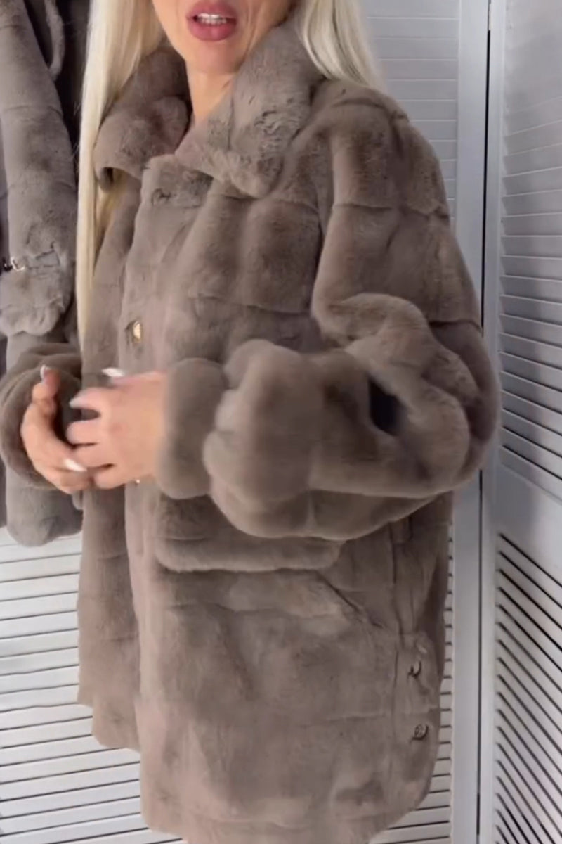 Women Lapel Buttoned Casual Plush Coat