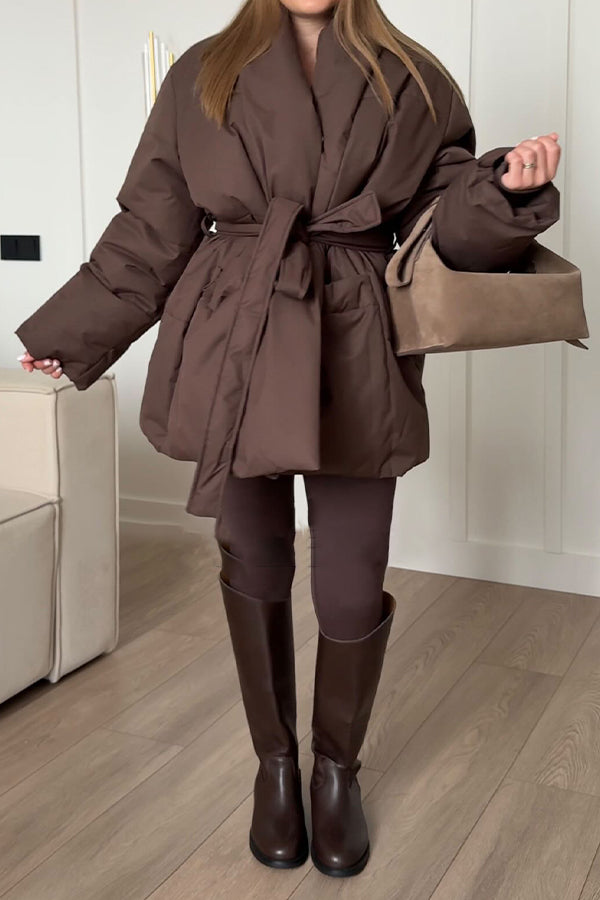 Women Elegant Crossover Waist Tie Oversized Warm Coat
