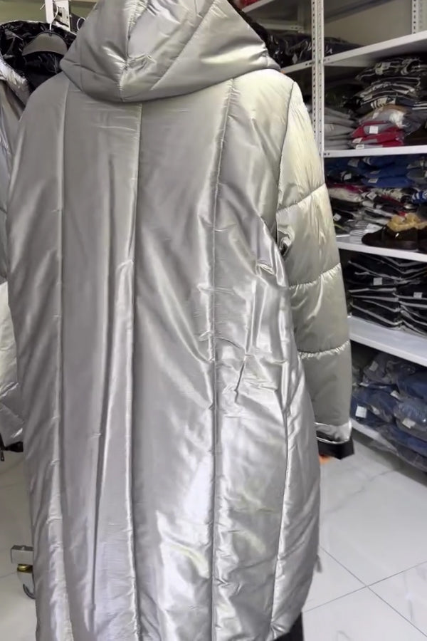 Women Insulated Hooded Metallic Zip-Up Waterproof Coat