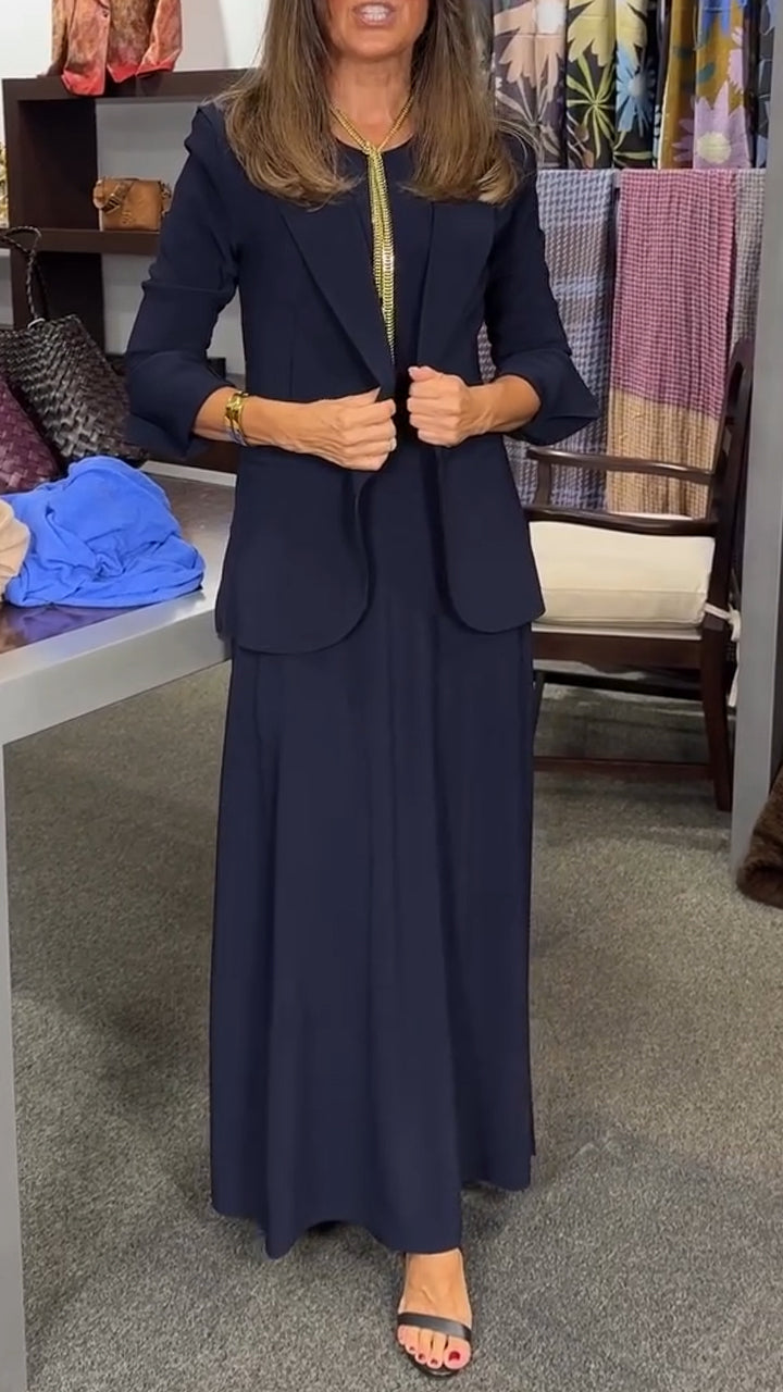 Women Inner Dress + Jacket Solid Color Temperament Casual Suit