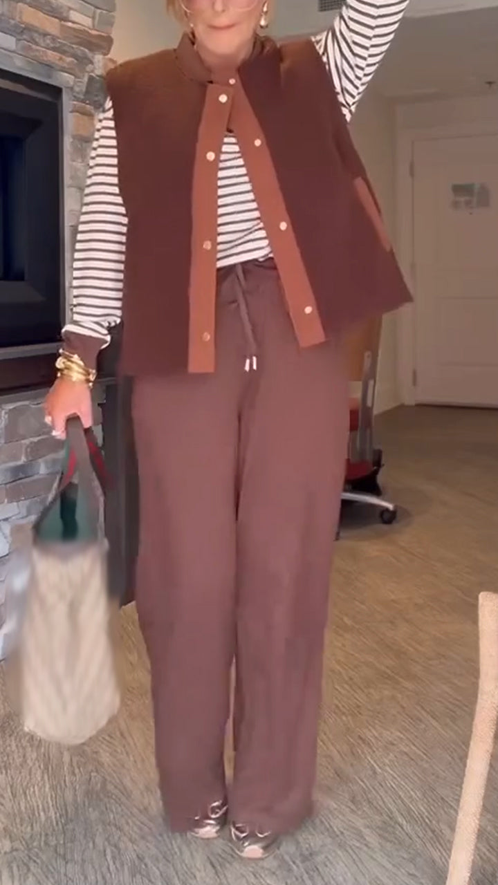 Women Lapel Striped Suit + Vest