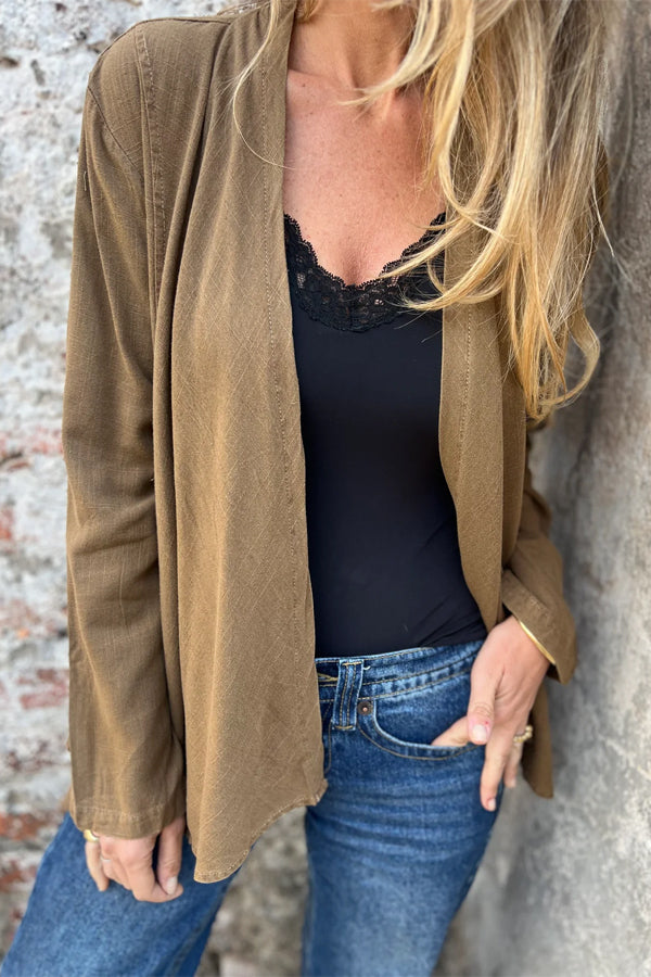 Women Autumn Simple Asymmetrical Hem Cardigan