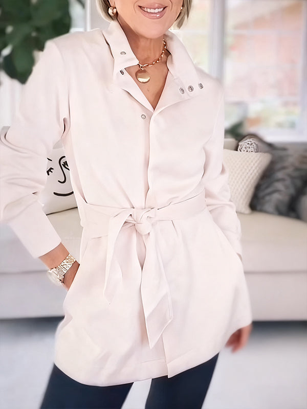 Women Lapel Waist Tie Casual Jacket