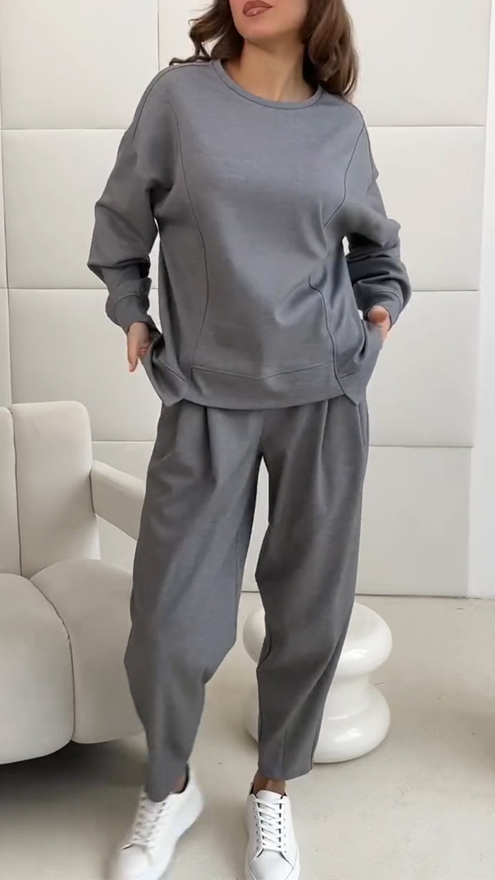 Women's Round Neck Splicing Casual Suit