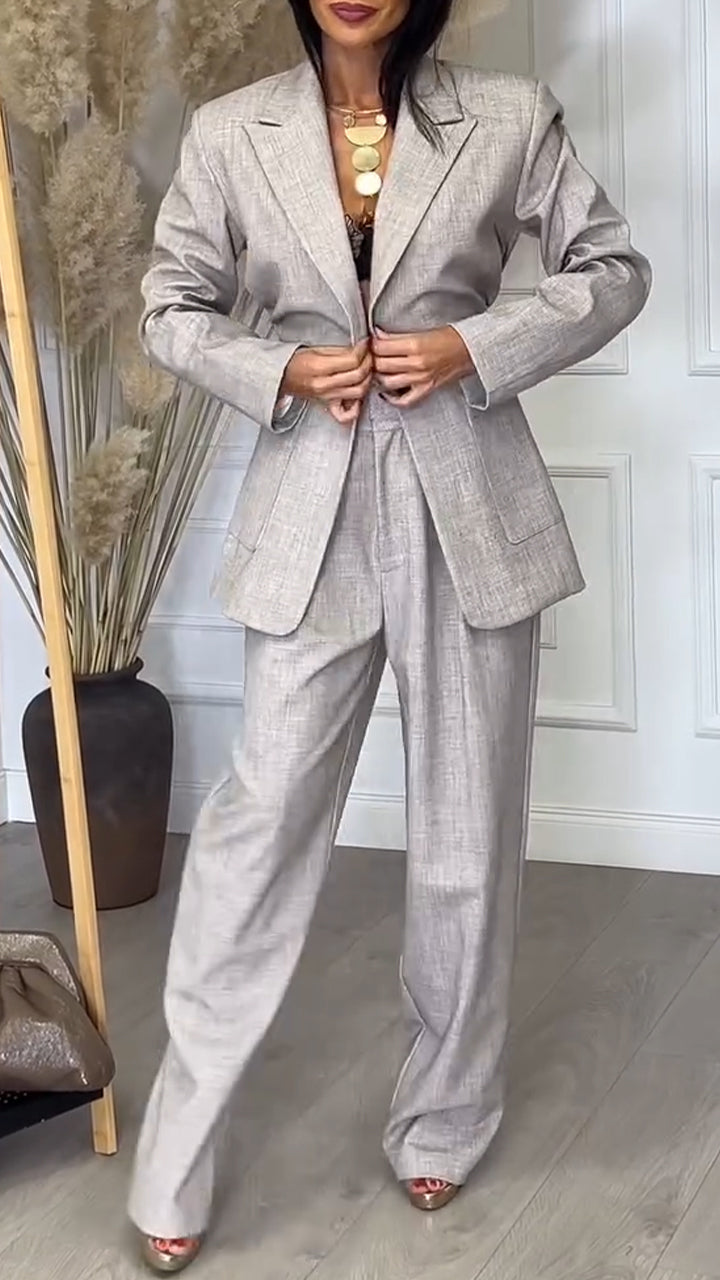 Women's Lapel Suit + Wide-leg Pants Casual Suit
