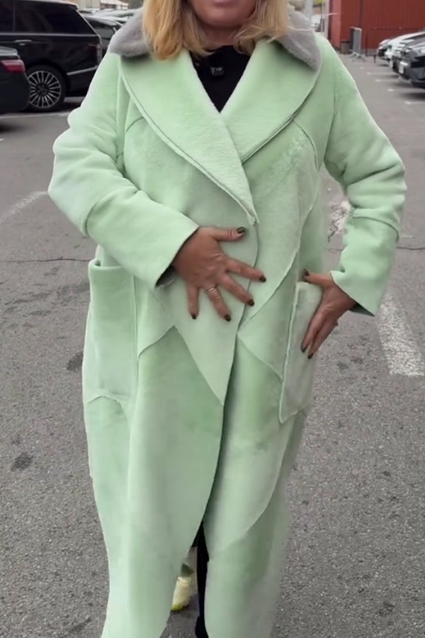 Women Casual Fur Collar Crossover Suede Coat