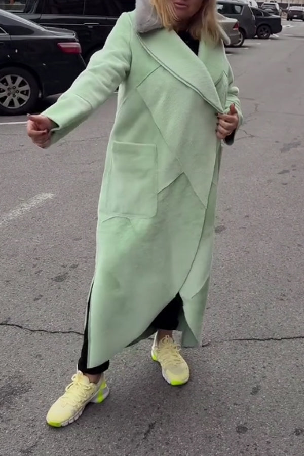 Women Casual Fur Collar Crossover Suede Coat