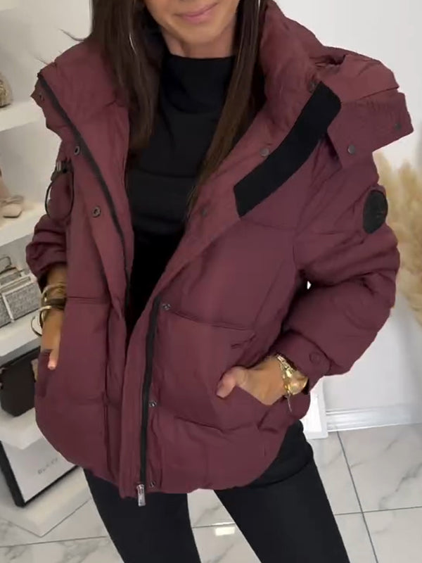 Women Hooded Buttoned Casual Cotton Jacket