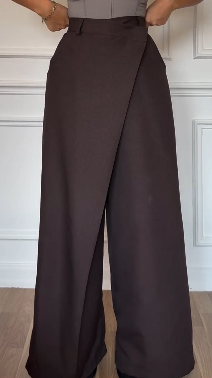 Women Lapel Splicing Shirt + Fake Two-Piece Pants Solid Color Casual Suit