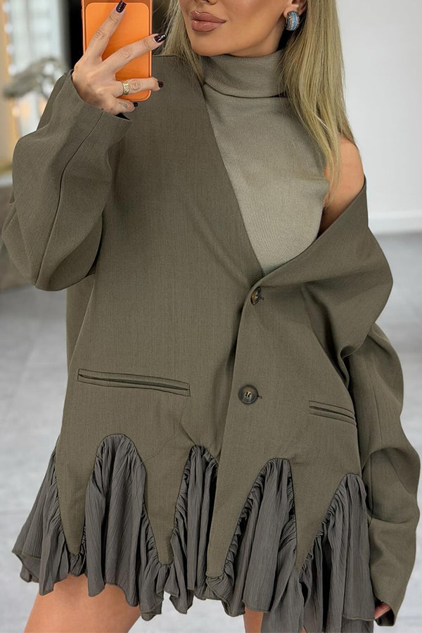 WomenElegant Office V-Neck Spliced Hem Blazer