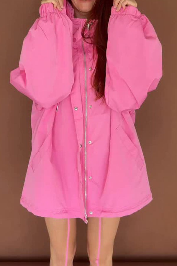 Women Casual Hooded Half-Turtleneck Drawstring Oversized Windproof and Waterproof Jacket