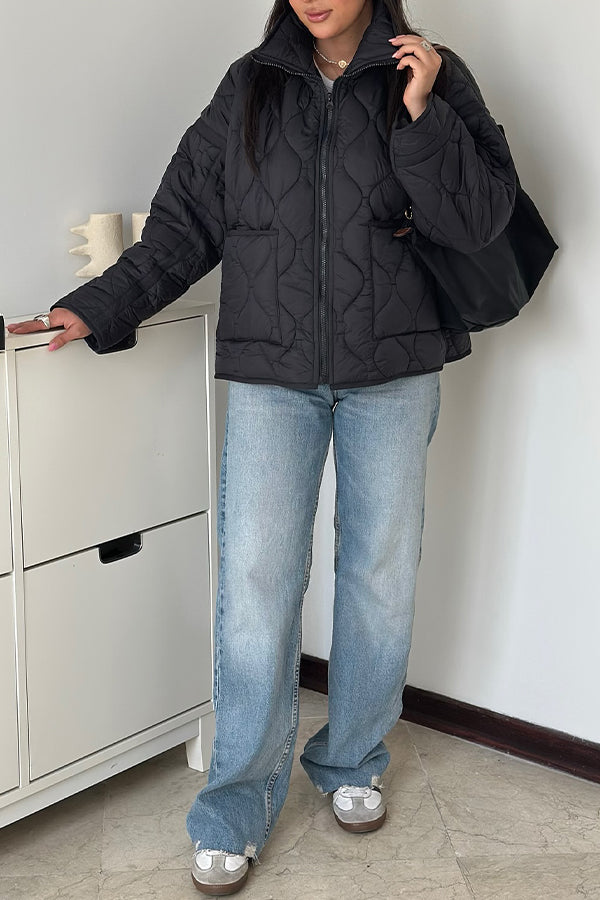 Women Casual Half-Mount Collar Large Pocket Warm Jacket