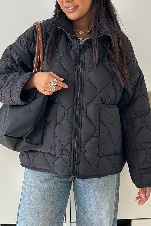 Women Casual Half-Mount Collar Large Pocket Warm Jacket