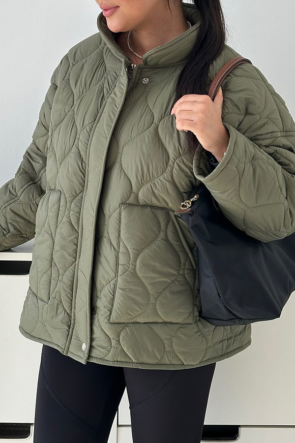 Women Casual Half-Mount Collar Large Pocket Warm Jacket