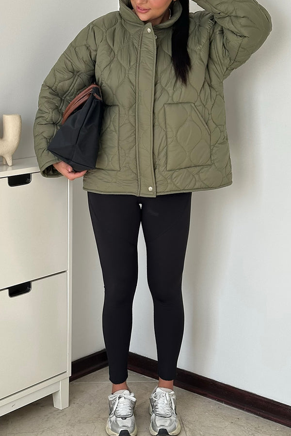 Women Casual Half-Mount Collar Large Pocket Warm Jacket