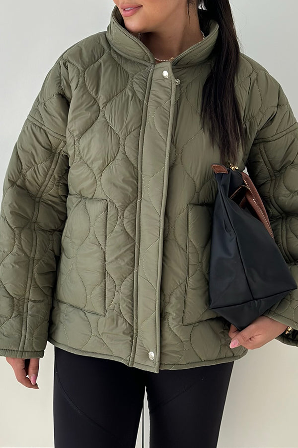 Women Casual Half-Mount Collar Large Pocket Warm Jacket