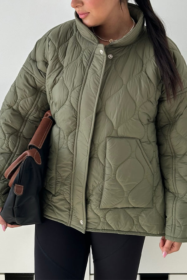 Women Casual Half-Mount Collar Large Pocket Warm Jacket