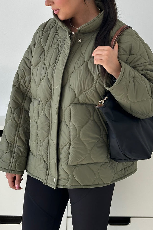 Women Casual Half-Mount Collar Large Pocket Warm Jacket