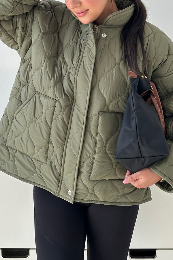 Women Casual Half-Mount Collar Large Pocket Warm Jacket