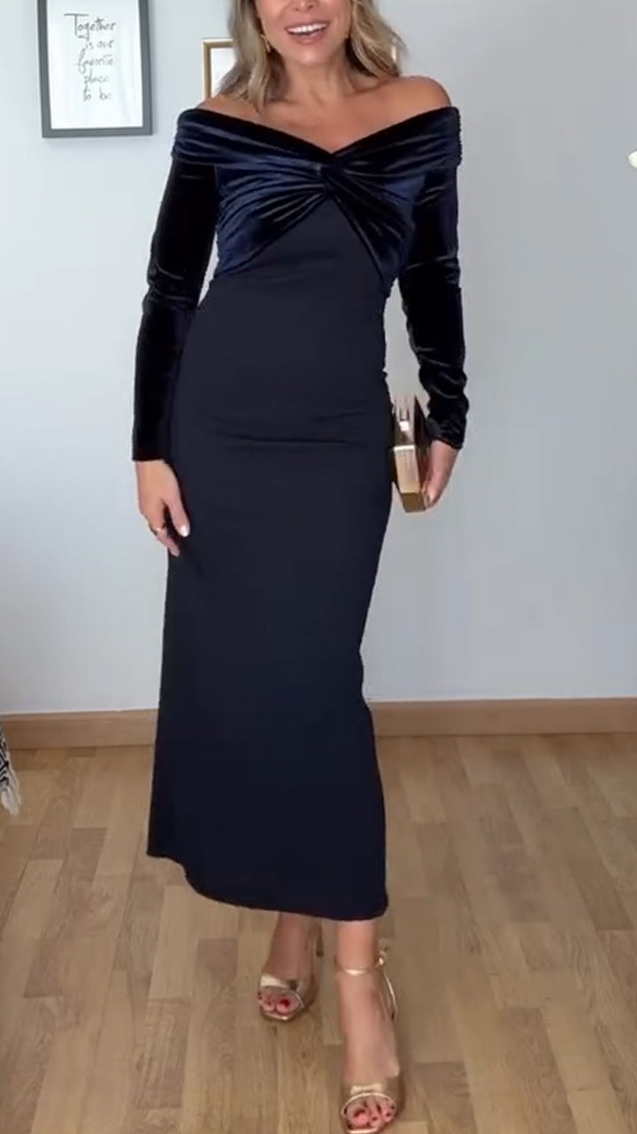 Women One-shoulder Stitching Slim-fit Solid Color Elegant Temperament Dress