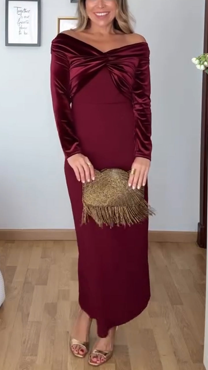 Women One-shoulder Stitching Slim-fit Solid Color Elegant Temperament Dress