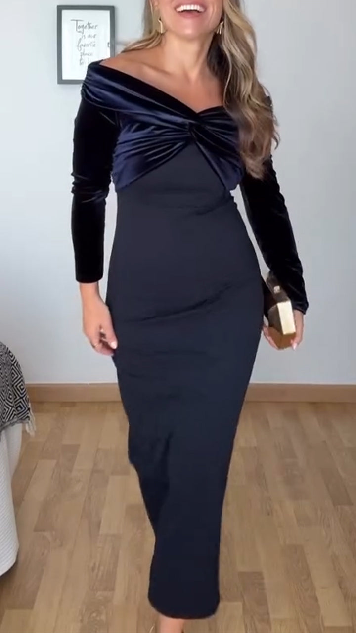 Women One-shoulder Stitching Slim-fit Solid Color Elegant Temperament Dress