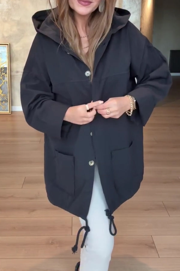 Women Casual Hooded Drawstring Waterproof Jacket with Shredded Back