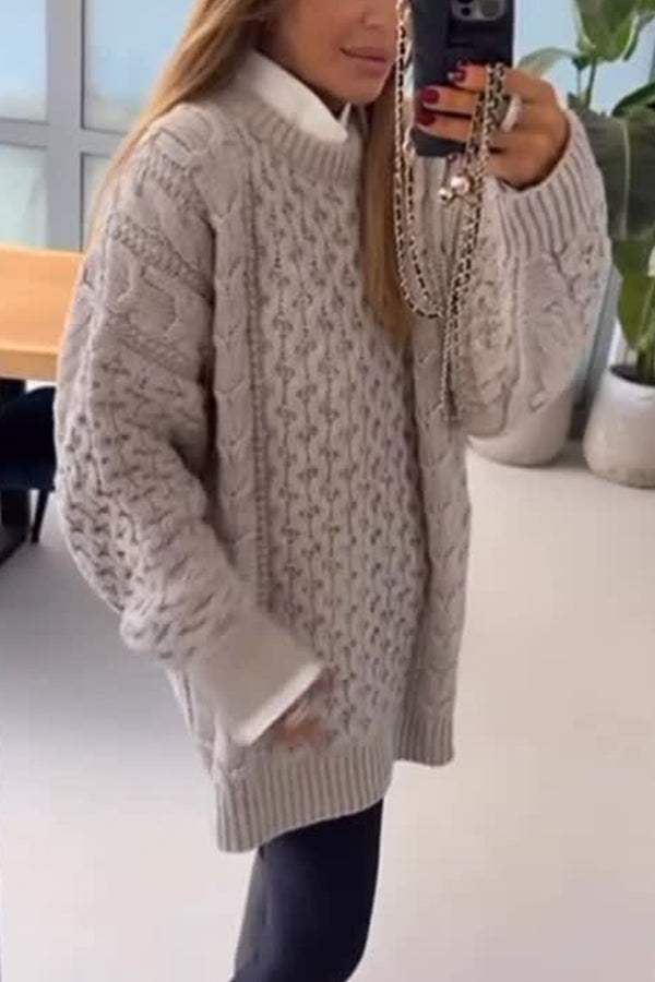 Women Casual Cable Knit Oversized Sweater