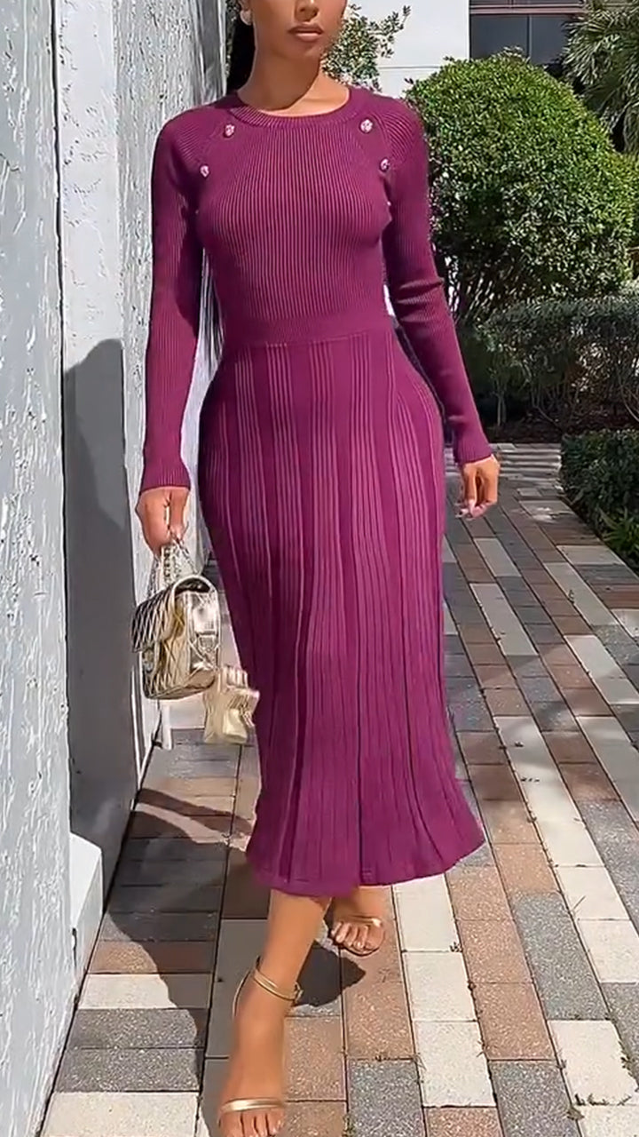 Women Round Neck Patchwork Elegant Casual Dress