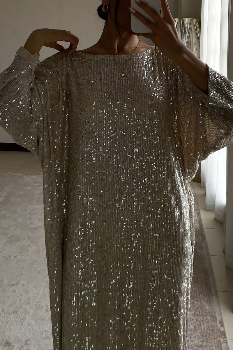 Ladies Round Neck Sequin Sparkling Elegant Temperament Dinner Party Casual Dress