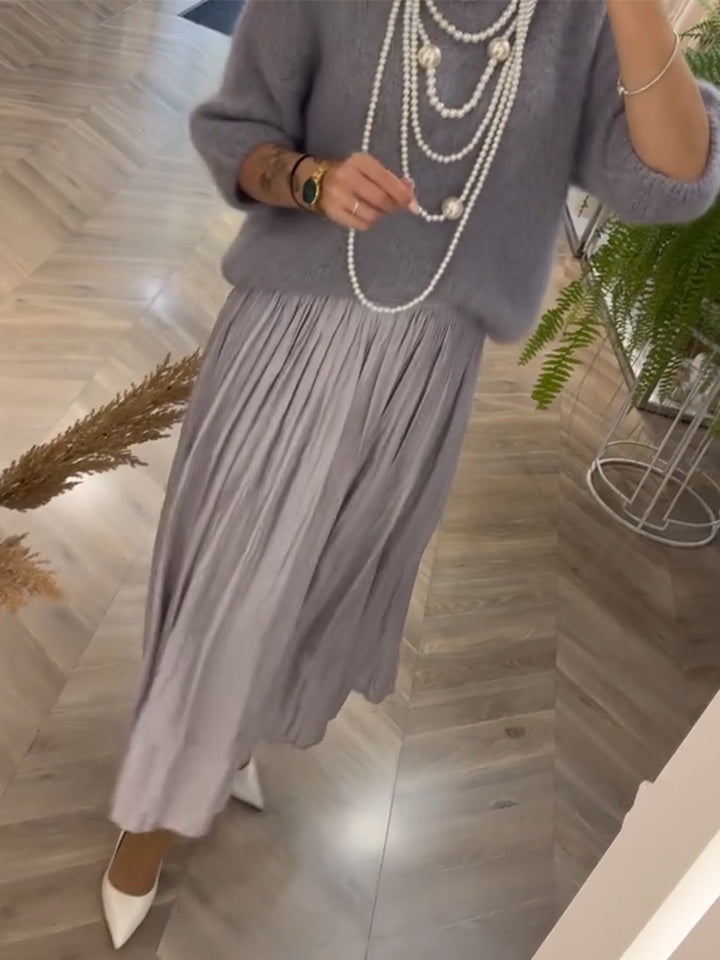 Women Round Neck Sweater + Skirt Casual Set