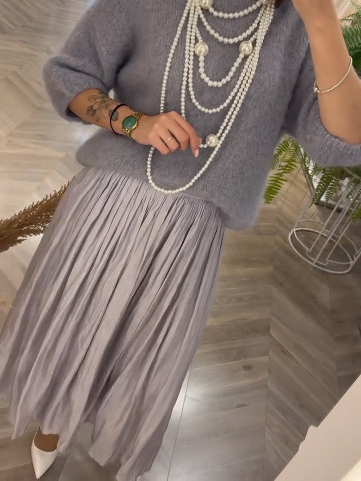 Women Round Neck Sweater + Skirt Casual Set