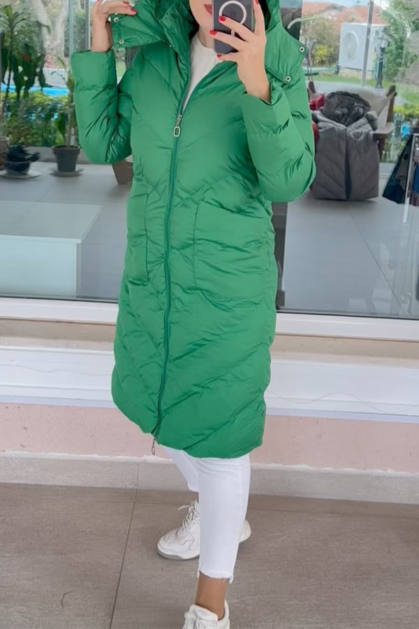 Women Casual High-Neck Hooded Zipper Windproof Waterproof Warm Coat