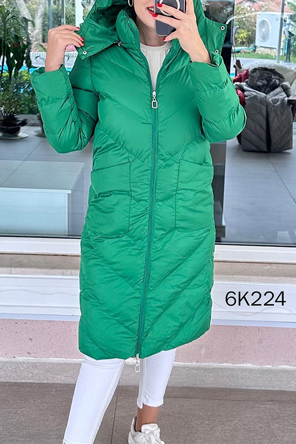 Women Casual High-Neck Hooded Zipper Windproof Waterproof Warm Coat