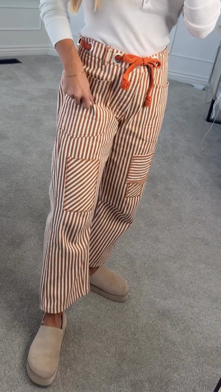 Women Striped Drawstring Casual Pants